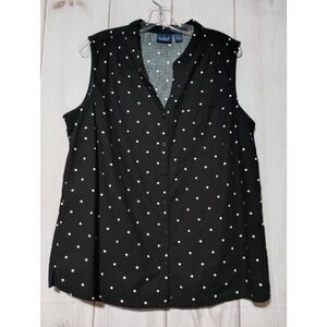Gloria Vanderbilt Shirt Ladies Extra Large Black White Polka Dot Button Front Sl